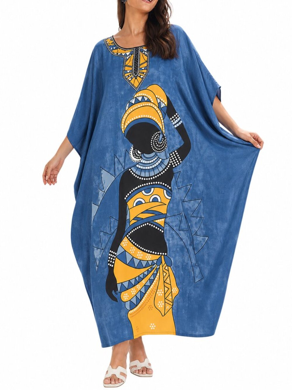 Gypsie Blu Lady Tribal Printed Polyester Plus Size Caftan Dress Party Wear Maxi